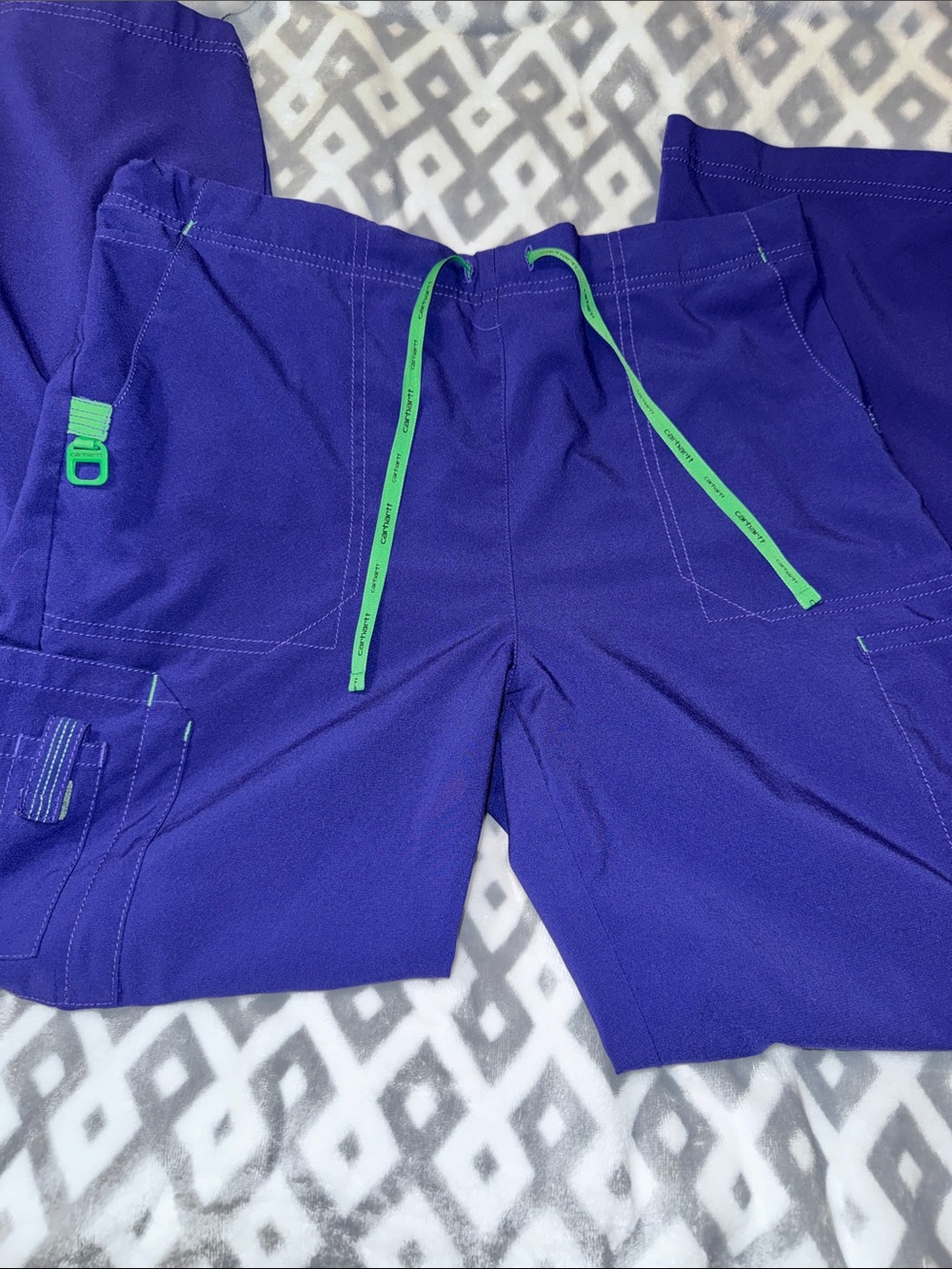Carhartt Purple scrub pants with Lime Drawstring